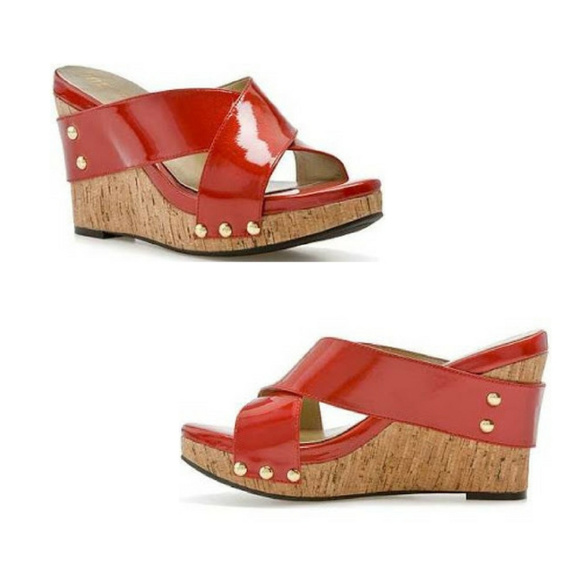 me too Shoes - NWOB Me Too Red Patent Leather Cork Wedge Sandals